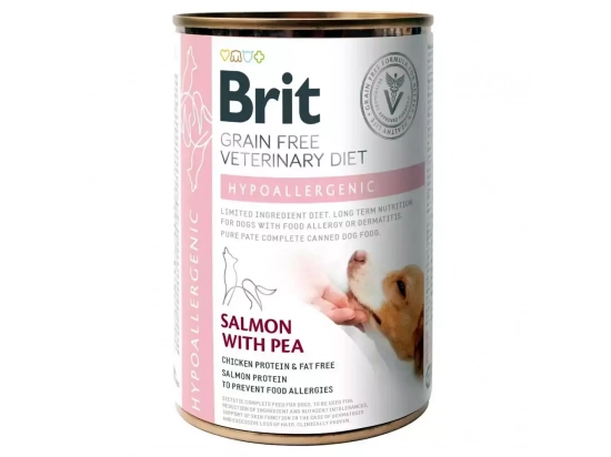 Фото - ветеринарные корма Brit Veterinary Diets Dog Grain Free Hypoallergenic Salmon & Peas консервы для собак с пищевой непереносимостью ЛОСОСЬ И ГОРОХ