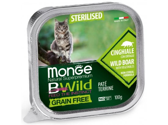 Фото - вологий корм (консерви) Monge Cat Bwild Grain Free Sterilised Wild Boar & Vegetables вологий корм для стерилізованих котів КАБАН та ОВОЧІ, паштет