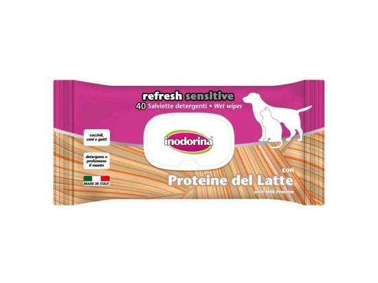 Фото - повседневная косметика Inodorina Refresh Sensitive влажные гигиенические салфетки с молочным белком для собак и кошек