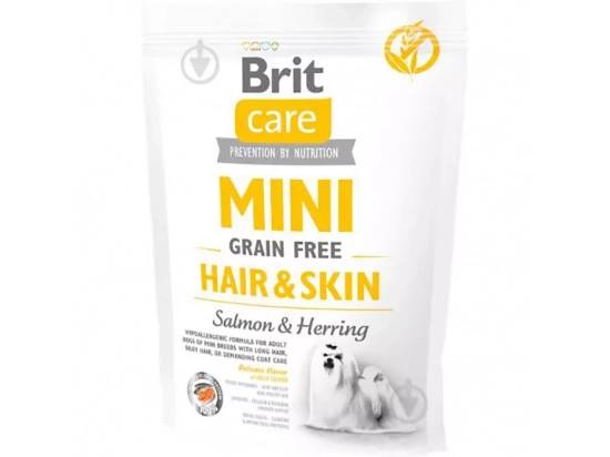 Фото - сухий корм Brit Care Dog Grain Free Mini Hair & Skin Salmon & Herring беззерновий сухий корм для шкіри та шерсті собак міні порід ЛОСОСЬ та ОСЕЛЕДЕЦЬ