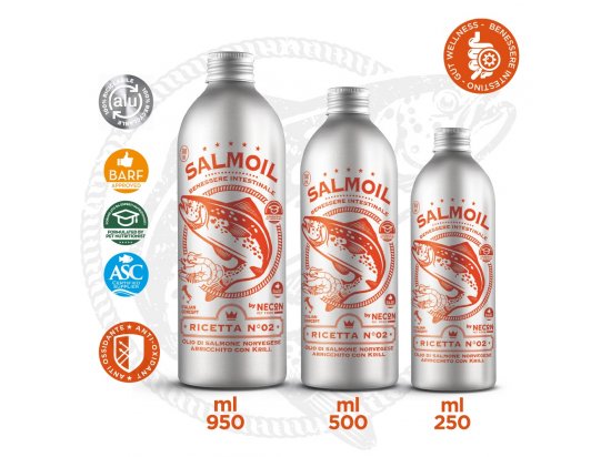 Фото - харчові добавки Necon Salmoil Ricetta №2 Gut wellness олія лосося та криля для здоров'я кишечника кішок та собак