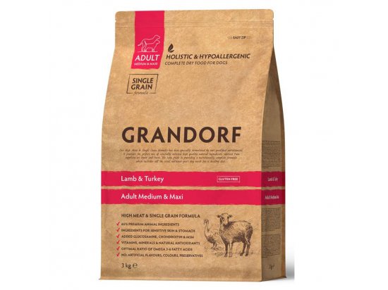 Фото - сухий корм Grandorf (Грандорф) Lamb & Turkey Adult Medium & Maxi Breeds сухий корм для собак середніх і великих порід ЯГНЯ та ІНДИЧКА