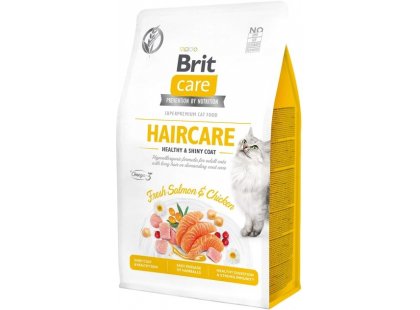Фото - сухий корм Brit Care Cat Grain Free Haircare Healthy & Shiny Coat беззерновий сухий корм для кішок з довгою шерстю КУРКА та ЛОСОСЬ