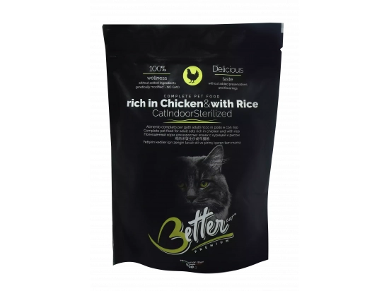 Фото - сухой корм Better (Беттер) Adult Cat Indoor Sterilised Chicken & Rice сухой корм для стерилизованных кошек КУРИЦА и РИС