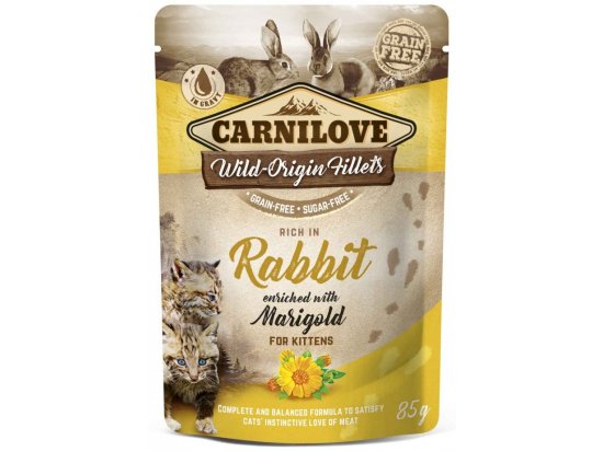 Фото - вологий корм (консерви) Carnilove Rich in Rabbit enriched with Marigold Kitten вологий корм для кошенят КРОЛИК і КАЛЕНДУЛА, пауч