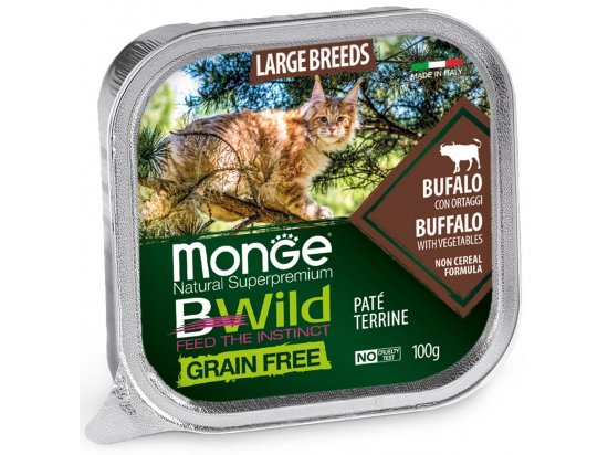 Фото - влажный корм (консервы) Monge Cat Bwild Grain Free Large Breeds Bufalo & Vegetables влажный корм для кошек крупных пород БУЙВОЛ и ОВОЩИ, паштет