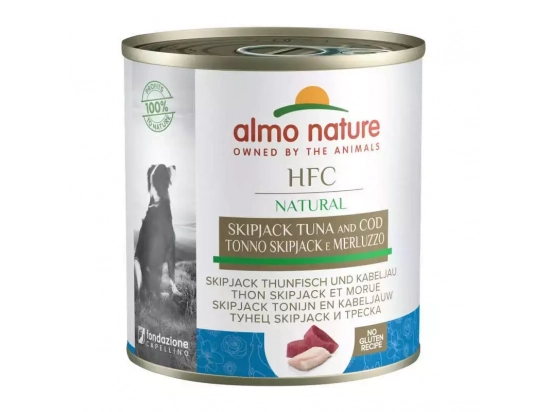 Фото - вологий корм (консерви) Almo Nature HFC NATURAL SKIPJACK TUNA & COD консерви для собак СМУГАСТИЙ ТУНЕЦ І ТРІСКА