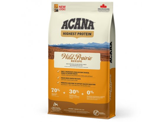 Фото - сухой корм Acana Highest Protein Wild Prairie Recipe Grain Free корм для щенков и собак всех пород, КУРИЦА, ИНДЕЙКА и РЫБА