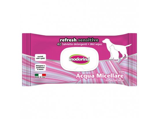 Фото - повсякденна косметика Inodorina Refresh Sensitive вологі гігієнічні серветки з міцелярною водою для собак та кішок