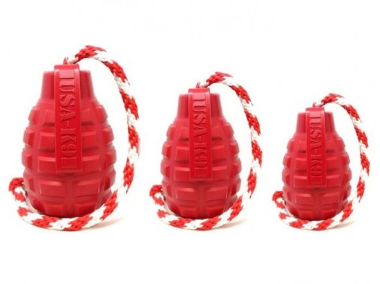 Фото - игрушки SodaPup (Сода Пап) Grenade Reward Toy игрушка для собак ГРАНАТА НА ВЕРЕВКЕ, красный