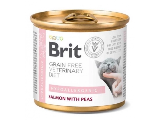 Фото - ветеринарные корма Brit Veterinary Diets Cat Grain Free Hypoallergenic Salmon & Peas консервы для кошек с пищевой непереносимостью ЛОСОСЬ И ГОРОХ