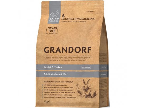 Фото - сухий корм Grandorf (Грандорф) Rabbit & Turkey Adult Medium & Maxi Breeds сухий корм для собак середніх і великих порід КРОЛИК та ІНДИЧКА