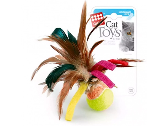 Фото - игрушки GiGwi (Гигви) Catch&Scratch МЯЧИК игрушка для котов с перьями, 6 см