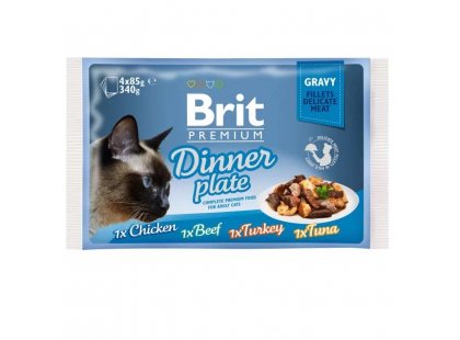 Фото - вологий корм (консерви) Brit Premium Cat Dinner Plate Gravy консерви для кішок, набір 4 смаку асорті філе в соусі
