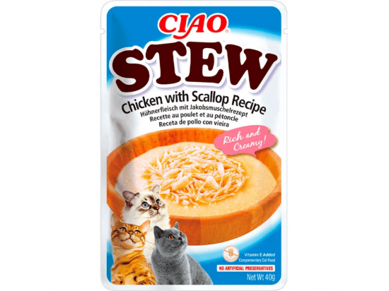 Фото - вологий корм (консерви) Inaba Cat Ciao Stew Chicken with Scallop вологий корм для котів вершкове рагу КУРКА з ГРЕБІНЦЯМИ