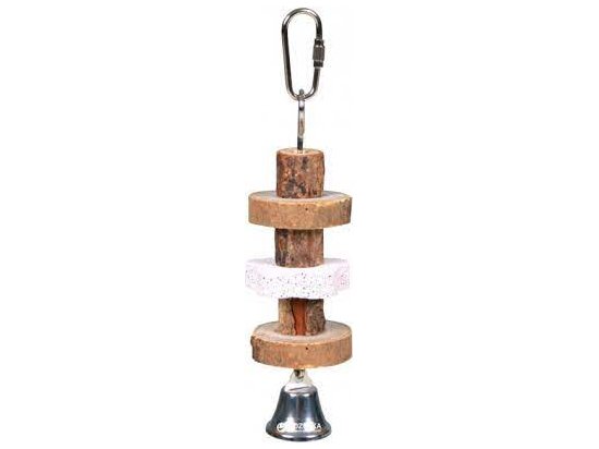 Фото - іграшки Trixie Іграшка дерев'яна для птахів з каменем і дзвіночком, для догляду за дзьобом (58951)