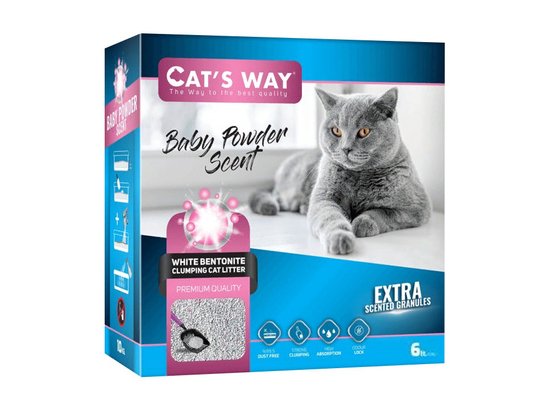 Фото - наполнители Cats Way (Кэтс Вэй) Baby Powder комкующийся наполнитель для кошачьего туалета С АРОМАТОМ ДЕТСКОЙ ПУДРЫ, розовый