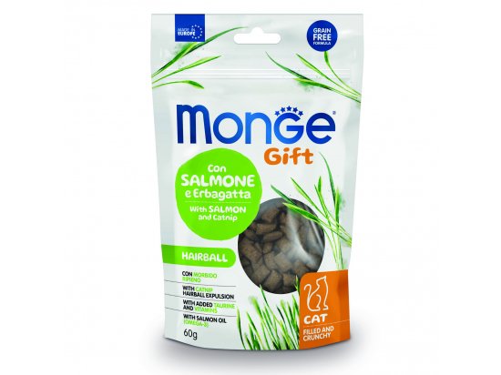 Фото - лакомства Monge Cat Gift Hairball Adult Salmon & Catnip лакомство для гигиены зубов и выведения шерсти у кошек ЛОСОСЬ и КОШАЧЬЯ МЯТА
