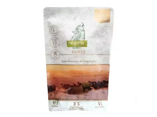 Фото - вологий корм (консерви) Isegrim (Ізегрім) Pouch Roots Horse Monoprotein Консерви для собак з кониною, овочами, лляною олією і польовими травами