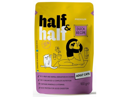 Фото - вологий корм (консерви) Half&Half Adult Duck вологий корм для котів ШМАТОЧКИ КАЧКИ В СОУСІ, пауч