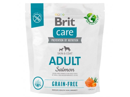Фото - сухий корм Brit Care Dog Grain Free Adult Salmon беззерновий сухий корм для шкіри та шерсті собак малих і середніх порід ЛОСОСЬ