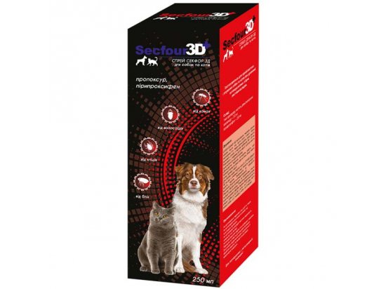 Фото - від бліх та кліщів Secfour 3D (Секфор 3Д) Спрей проти бліх та кліщів для котів та собак