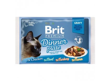 Фото - вологий корм (консерви) Brit Premium Cat Dinner Plate Jelly консерви для кішок, набір 4 смаку асорті філе в желе