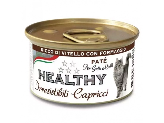Фото - вологий корм (консерви) Healthy IrrCap VEAL & CHEESE вологий корм для вибагливих кішок ТЕЛЯТИНА та СИР, паштет