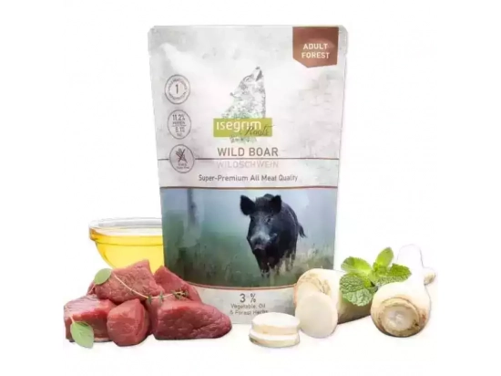 Фото - влажный корм (консервы) Isegrim (Изегрим) Pouch Roots Wild Boar Monoprotein Консервы для собак с мясом дикого кабана, пастернаком, льняным маслом и лесными травами, 410 г