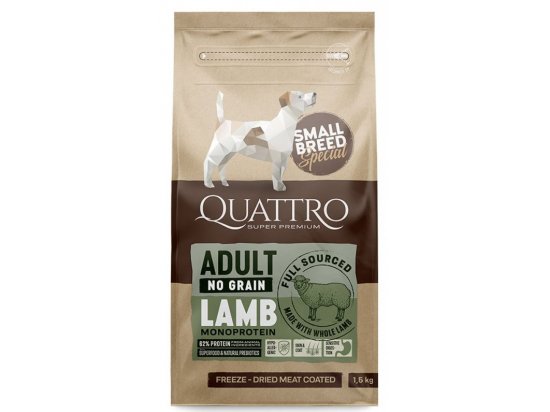 Фото - сухой корм Quattro (Кваттро) Adult Small Breed Lamb сухой корм для взрослых собак малых пород с пищевой аллергией ЯГНЕНОК
