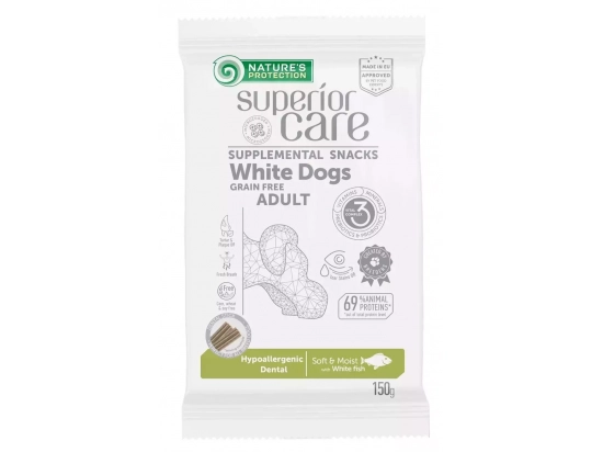Фото - ласощі Natures Protection Superior Care White Dogs Hypoallergenic & Dental Care беззернові ласощі для дорослих собак з білою шерстю БІЛА РИБА