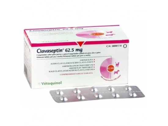 Фото - антибиотики Vetoquinol (Ветогинол) Clavaseptin (Клавасептин) таблетки для лечения заболеваний кожи у кошек и собак