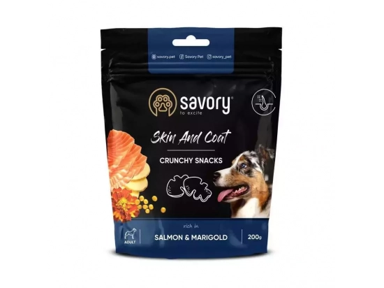 Фото - ласощі Savory (Сейворі) Skin And Coat Salmon & Marigold ласощі для здоров'я шкіри та шерсті у собак ЛОСОСЬ та ЧОРНОБРИВЦІ
