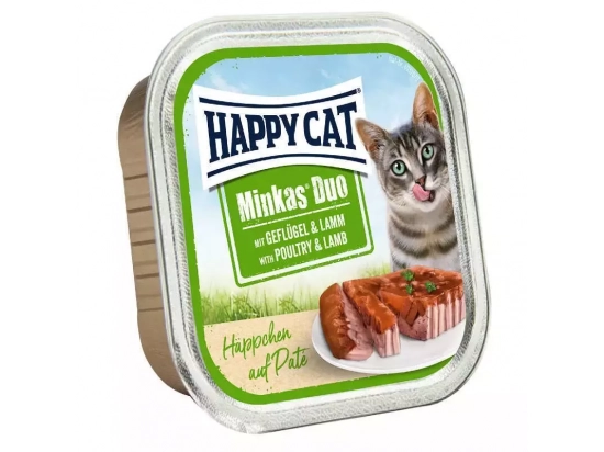 Фото - вологий корм (консерви) Happy Cat (Хепі Кет) MINKAS DUO POULTRY & LAMB вологий корм для котів паштет в соусі ПТИЦЯ та ЯГНЯ