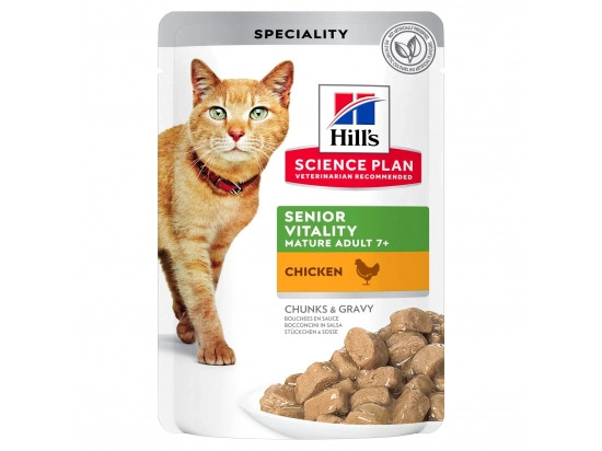 Фото - вологий корм (консерви) Hill's Science Plan Mature Adult Senior Vitality Chicken корм для літніх котів КУРКА