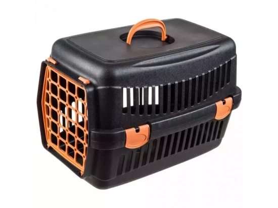 Фото - переноски, сумки, рюкзаки AnimAll Переноска для животных, ДВЕРЬ ПЛАСТИК, черный/оранжевый