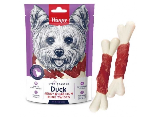 Фото - ласощі Wanpy (Ванпі) Duck Jerky & Calcium Bone Twists ласощі для собак кісточки З В'ЯЛЕНОЮ КАЧКОЮ І КАЛЬЦІЄМ