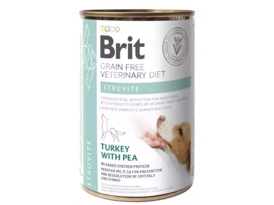 Фото - ветеринарные корма Brit Veterinary Diets Dog Grain Free Struvite Turkey & Peas консервы для собак при мочекаменной болезни ИНДЕЙКА И ГОРОШЕК