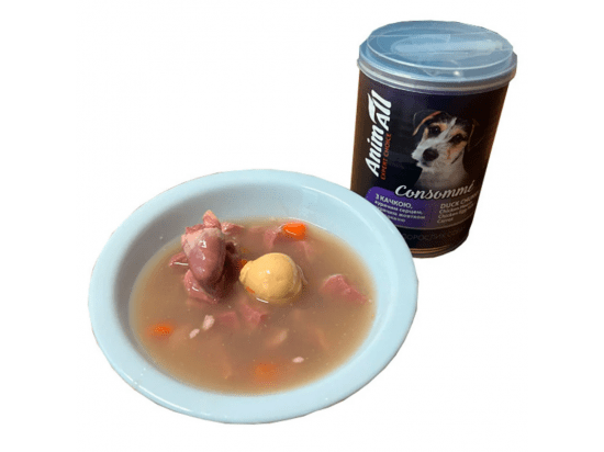 Фото - влажный корм (консервы) AnimAll Consomme Duck, Сhicken Heart & Сhicken Egg влажный корм для собак УТКА, КУРИНОЕ СЕРДЦЕ И ЖЕЛТОК