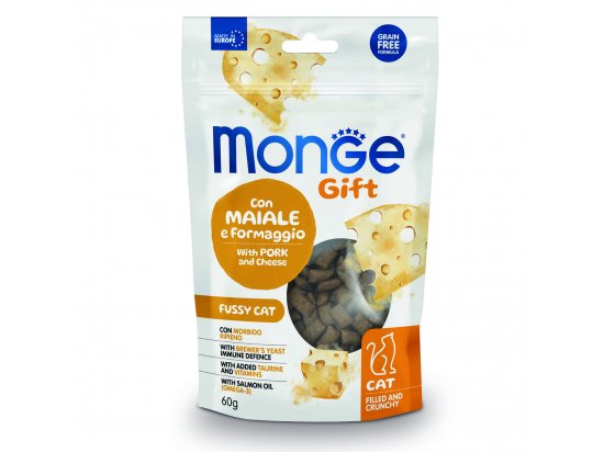 Фото - ласощі Monge Cat Gift Fussy Adult Pork & Cheese ласощі для вибагливих котів СВИНИНА та СИР