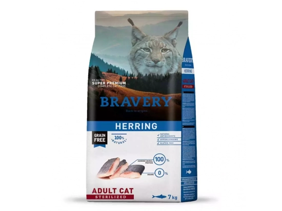 Фото - сухой корм Bravery (Бравери) Adult Cat Sterilized Herring сухой беззерновой корм для стерилизованных кошек СЕЛЬДЬ