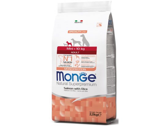 Фото - сухий корм Monge Dog Monoprotein Adult Mini Salmon & Rice сухий монопротеїновий корм для собак малих порід ЛОСОСЬ та РИС
