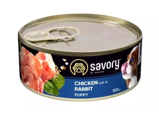 Фото - вологий корм (консерви) Savory (Сейворі) CHICKEN RABBIT PUPPY вологий корм для цуценят (курка та кролик)