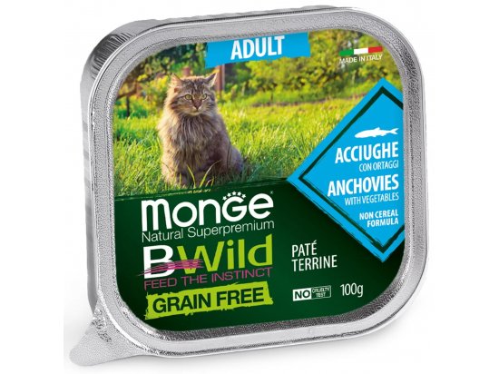 Фото - влажный корм (консервы) Monge Cat Bwild Grain Free Adult Anchovies & Vegetables влажный корм для кошек АНЧОУСЫ и ОВОЩИ, паштет