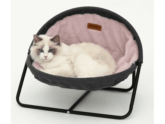 Фото - спальні місця, лежаки Misoko&Co (Місоко і Ко) Pet Bed Round Plush складаний круглий лежак для тварин, плюш, СІРО-РОЖЕВИЙ