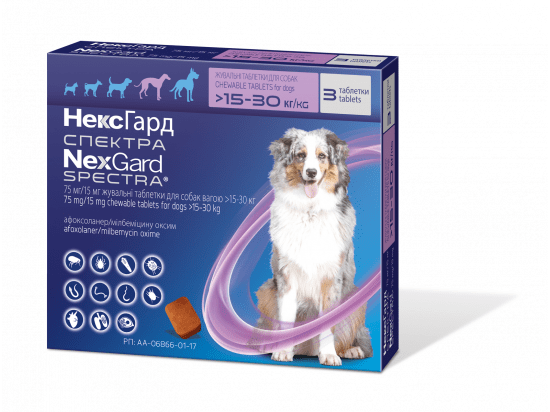 NexGard SPECTRA (Нексгард СПЕКТРА) жувальна таблетка проти бліх, кліщів, гельмінтів для собак, 1 ТАБЛЕТКА - 4 фото
