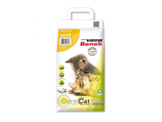 Фото - наполнители Super Benek (Супер Бенек) CORN LINE CAT LITTER NATURAL кукурузный наполнитель для кошачьего туалета БЕЗ АРОМАТА