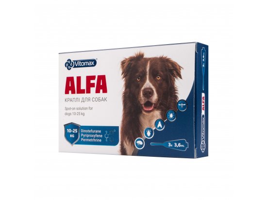 Фото - от блох и клещей Vitomax Alfa Противопаразитарные капли на холку против блох и клещей для собак