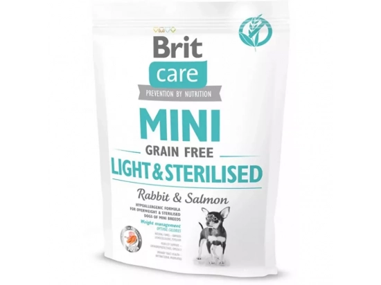 Фото - сухий корм Brit Care Dog Grain Free Mini Light & Sterilised Rabbit & Salmon беззерновий сухий корм для стерилізованих собак міні порід КРОЛИК та ЛОСОСЬ