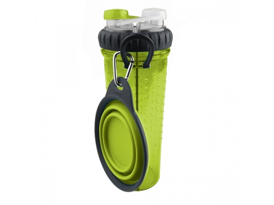 Фото - миски, напувалки, фонтани DEXAS H-DuO with Companion Cup - Пляшка подвійна для води зі складною мискою для собак та кішок, зелений